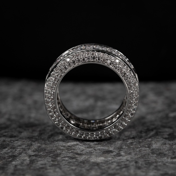 Men's ​White Gold Plated Fully Iced  Cz Hip Hop Baguette Pinky Statement Ring - Picture 3 of 4